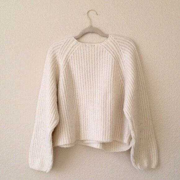 Wild Fable Wrap Sweater Pointelle Sleeves V Neckline Ivory - Picture 2 of 14